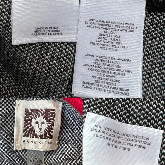 Anne Klein Cotton Acrylic Blend Black White Red Plaid Open Cardigan Sweater - Picture 12 of 12